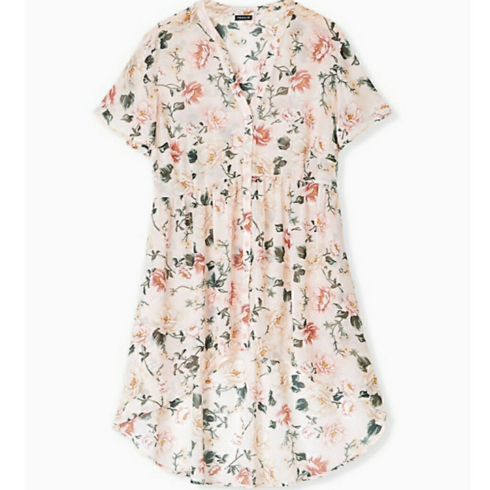 Pink floral chiffon babydoll tunic